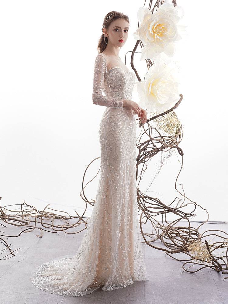 Women's Fashion Fishtail Long Sleeve Wedding Dresses - Mubimart
