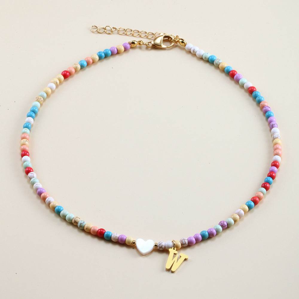 Colorful Beads Initial Choker For Women Stainless Steel Lett - Mubimart