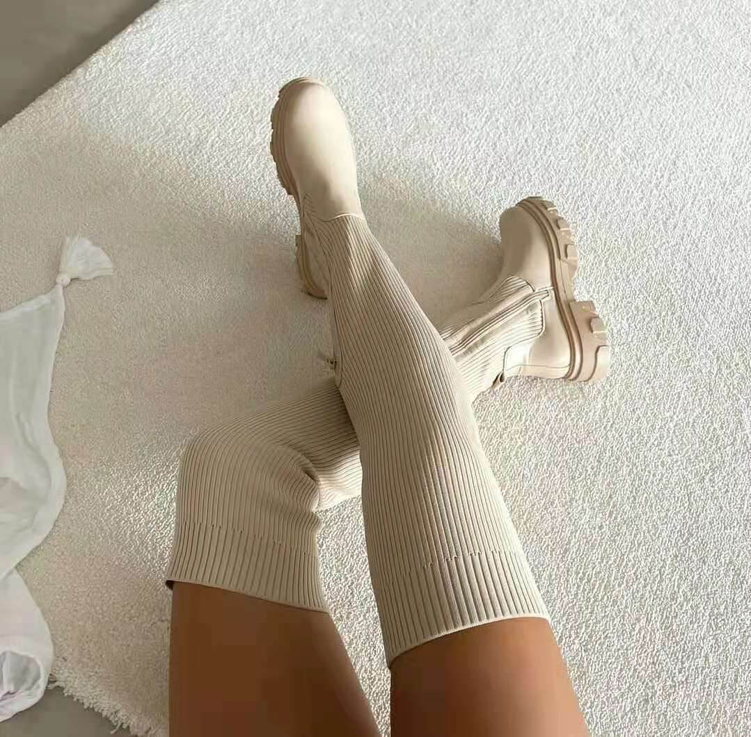 Socks Boots Female Knitted Platform Over-the-knee Boots - Mubimart