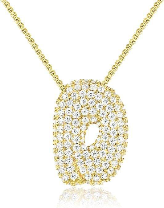 Brass Zircon Balloon English Letter Necklace - Mubimart