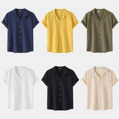 Cotton Linen Short Sleeve Shirt Men Linen Casual Half