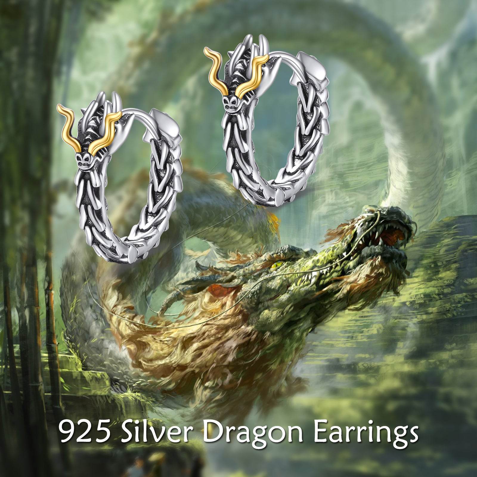 Sterling Silver Dragon Hoop Huggie Earrings Jewelry Gifts for Men - Mubimart