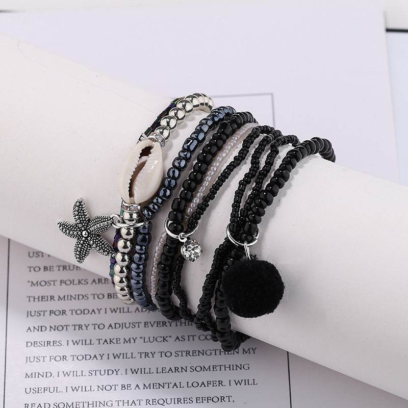 Millet Beaded Elastic Multilayer Shell Bracelet Women - Mubimart