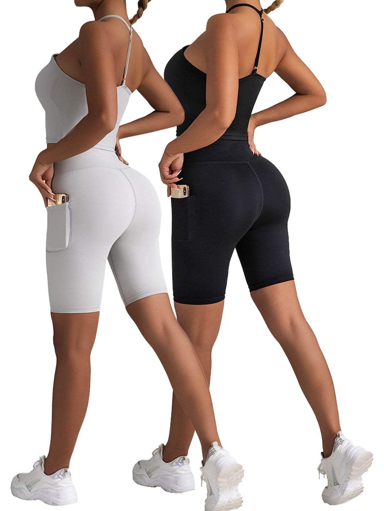2 Pack High Waist Biker Shorts For Women-Workout Yoga Shorts Running Summer Soft Pants With Pockets - Mubimart