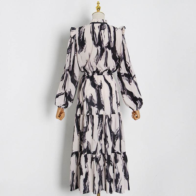 Women Maxi Dress Female Long Sleeve Printed Robe Lady - Mubimart