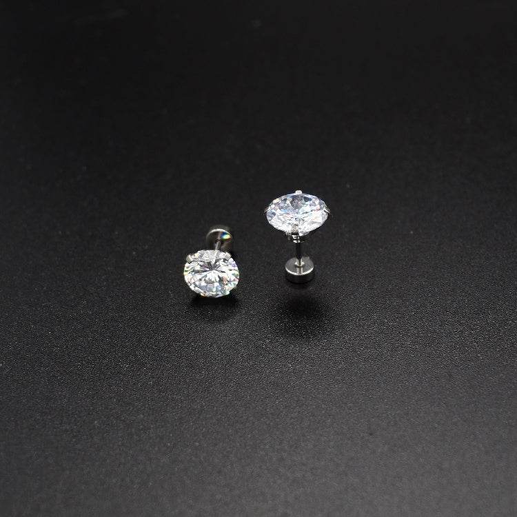 Titanium Steel Unisex Women Men Round Crystal Zircon Ear Studs Earrings - Mubimart
