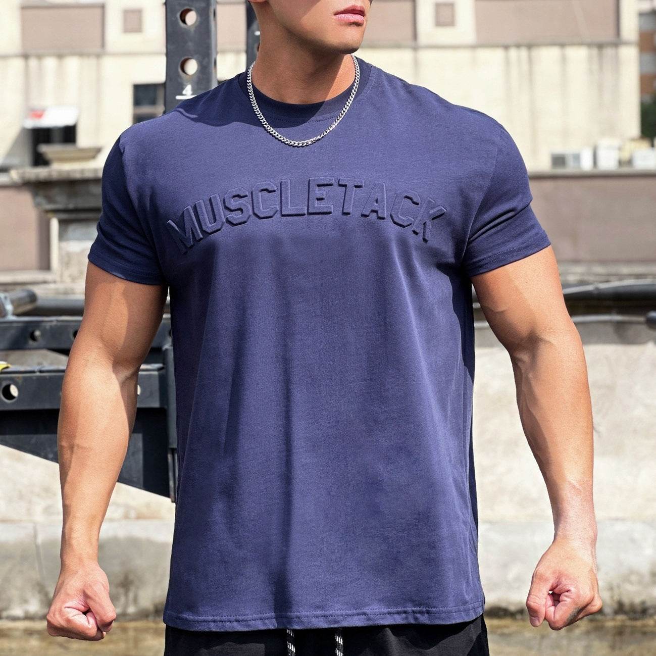 Men's Sports Loose Cotton Workout Short Sleeve T-shirt - Mubimart