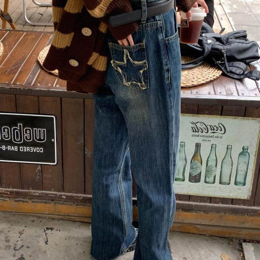 American Style Retro Rough Hem Micro Flare Jeans - Mubimart
