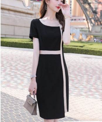 Slim, Thin Waist Retro Hong Kong Flavor Wrap Work Clothes One-piece Dress - Mubimart