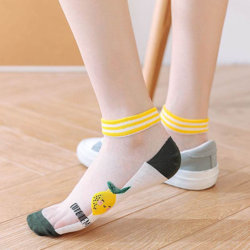 Women's Low-cut Liners Ice Silk Transparent Crystal Glass Silk Socks - Mubimart