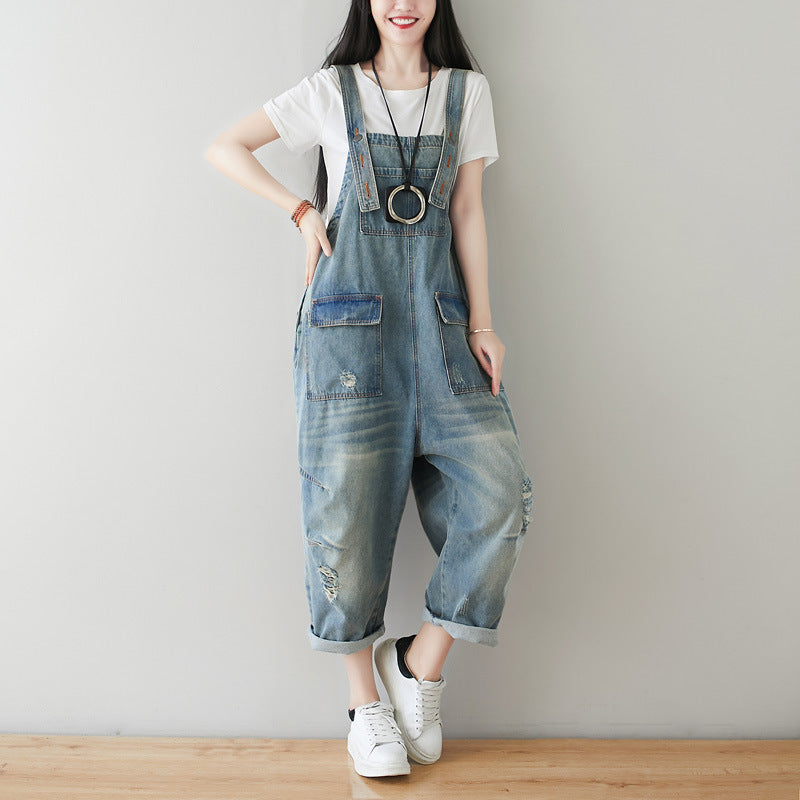 Women's Plus Size Retro Denim Harem Jumpsuit - Mubimart - Plus Size Jumpsuit 