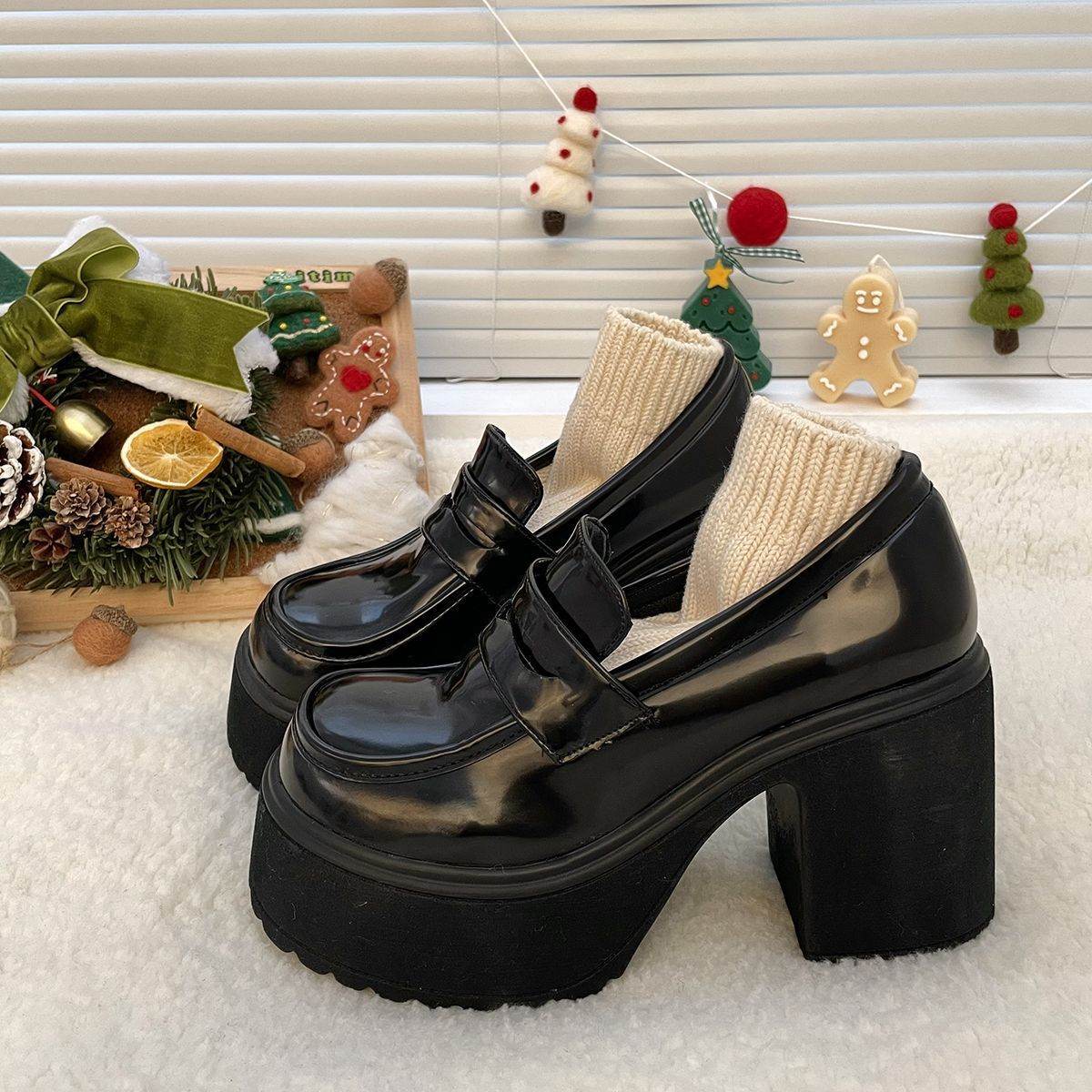Mary Jane Short Heel High Heels Small Height-increasing British Platform Loafers Leather Shoes For Women - Mubimart