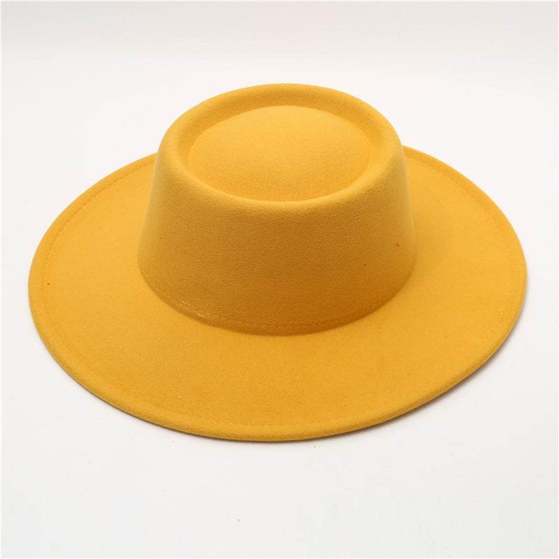 Retro Fedora 8cm Wide Brim Solid Color Concave-convex Dome Woolen Hat - Mubimart
