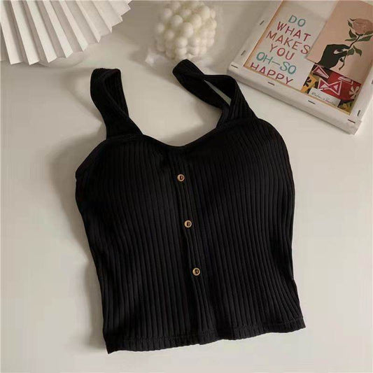 Button Camisole Short Top For Women - Mubimart