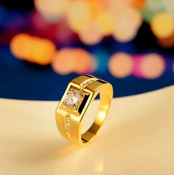 Gentleman Temperament Plated 24k Yellow Gold Ring For Men - Mubimart