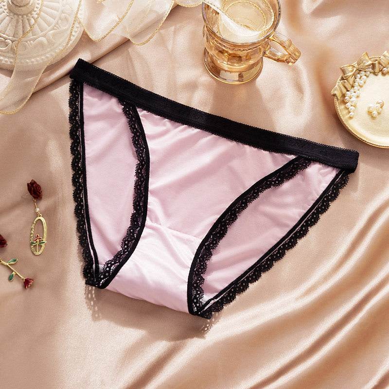 Ultra-thin Ice Silk Briefs Lace Edge Fashion Letter Belt Wisps Empty Women - Mubimart