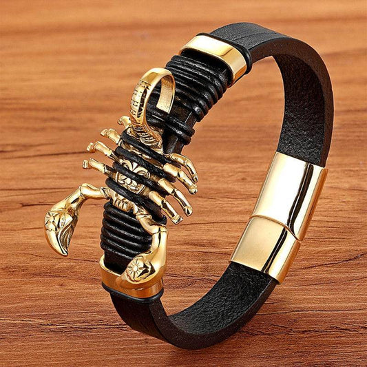 Scorpion Bracelet Leather Woven Bracelet Men - Mubimart