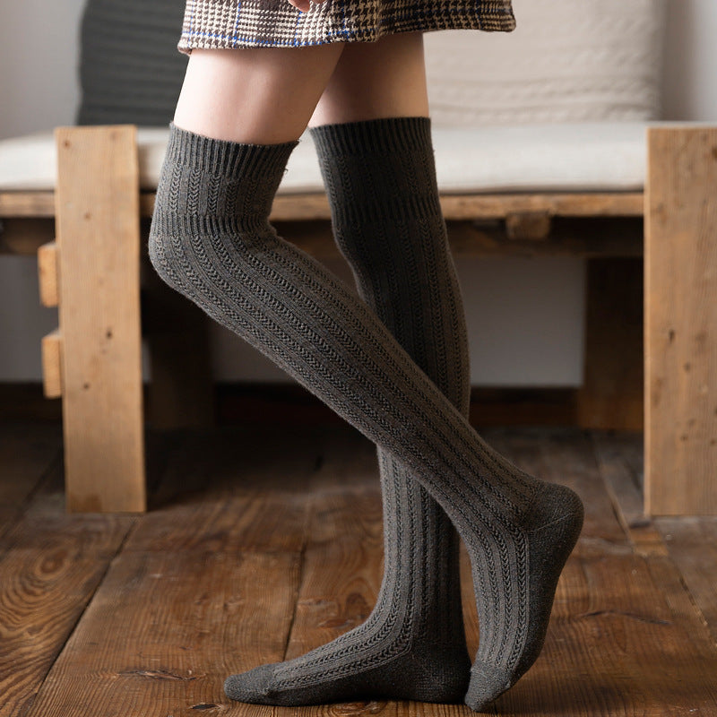 Simple College Wind Over The Knee Socks - Mubimart -  