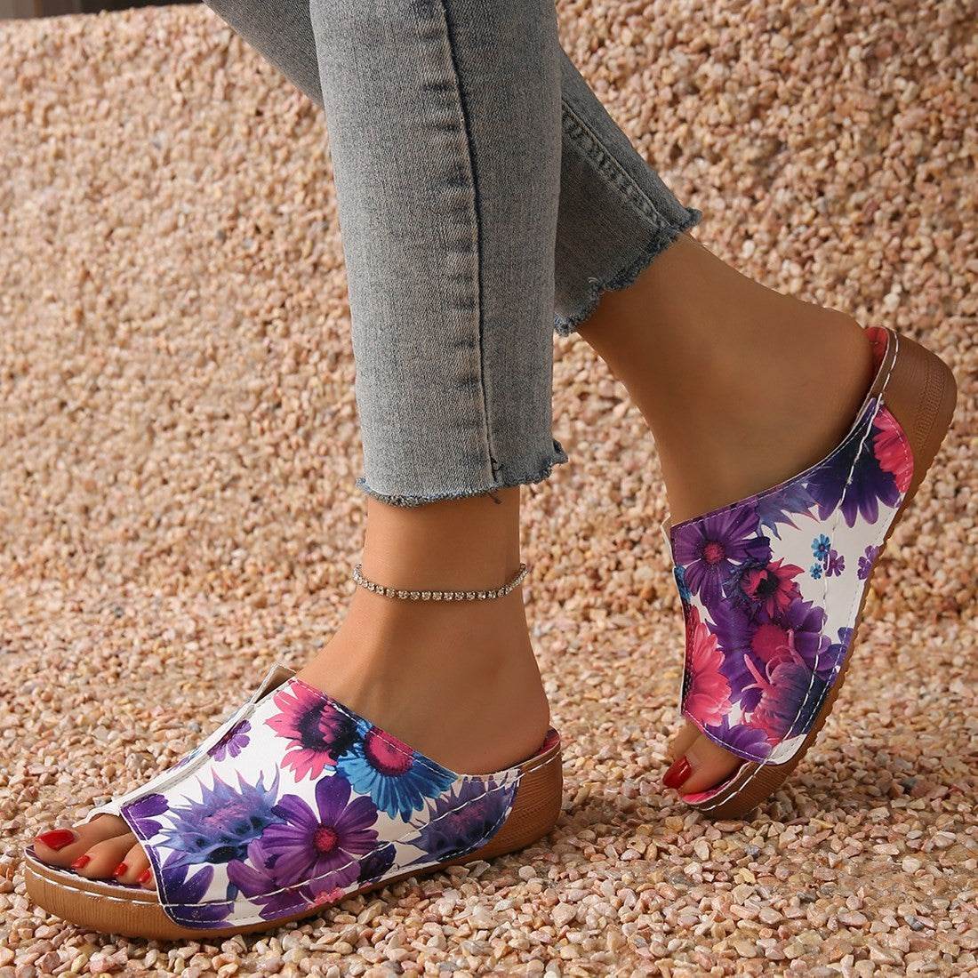 Peep Toe Wedge Fashion Simple Slip-on Fashion Sandal Slippers - Mubimart