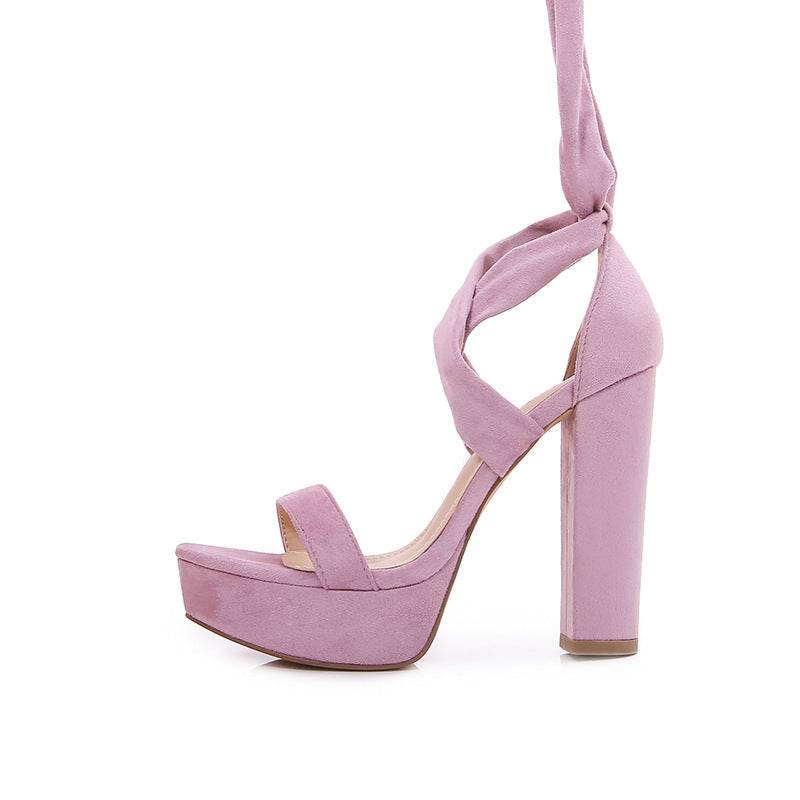 Women's Solid Color Peep-toe Waterproof Platform Bag Heel Chunky Heel High Heels - Mubimart