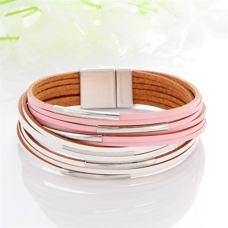 New Popular Multi-color Leather Charm Bracelet Men And Women Same Ornament Can Be Used As Gifts - Mubimart