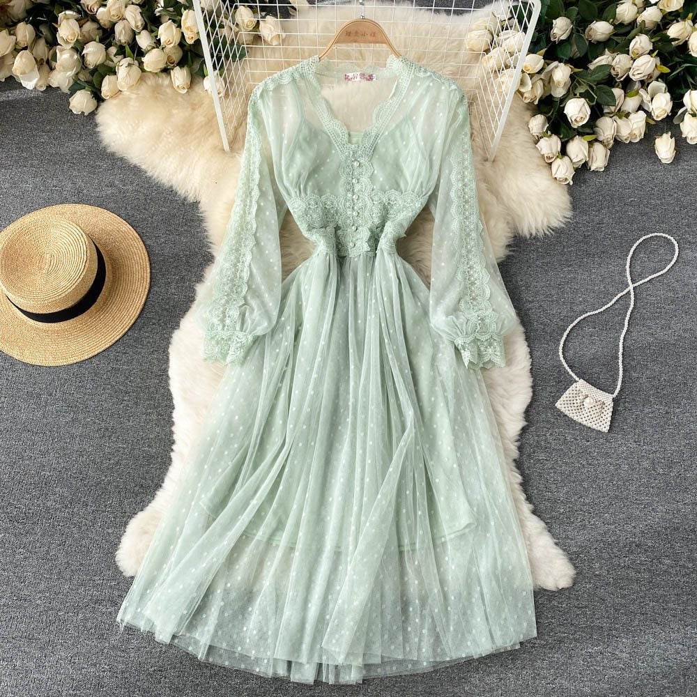 Women's Fashion Mesh Midi Dress - Mubimart
