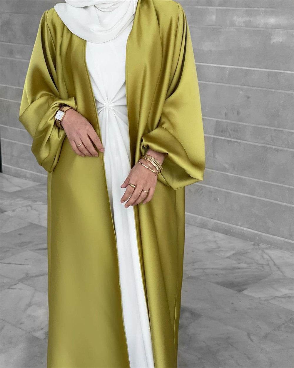 Women's Drawstring Sleeve Plus Size Cardigan Robe - Mubimart