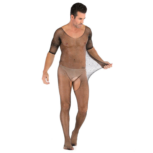 Mens Shiny Full Body Mesh Underwear With Diamonds - Mubimart
