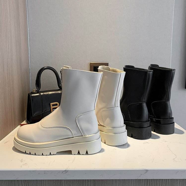 Retro Mid-calf Length Thin Front Women's Zipper Boots - Mubimart