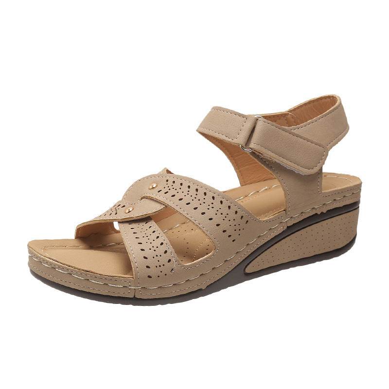 Wedge Heels Sandals Summer Shoes With Velcro Roman Shoes - Mubimart