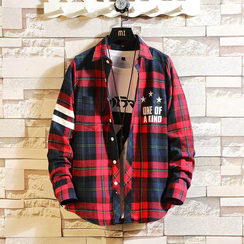 Plaid Shirt Men's Long-sleeved Casual Shirt Jacket - Mubimart