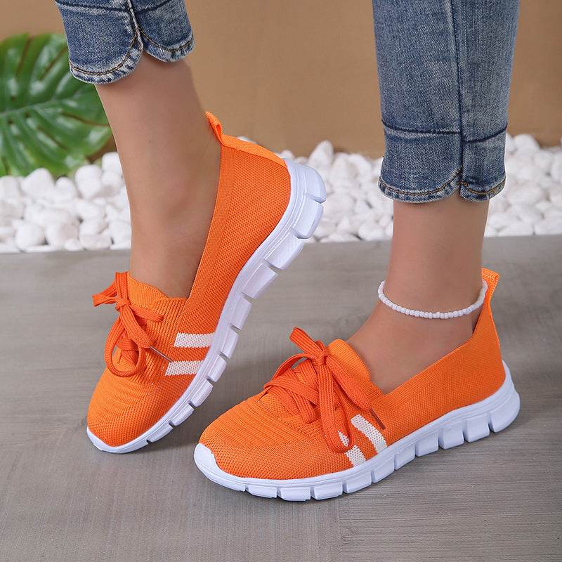 Casual Lace-up Mesh Shoes Preppy Flats Walking Running Sports Shoes Sneakers For Women - Mubimart