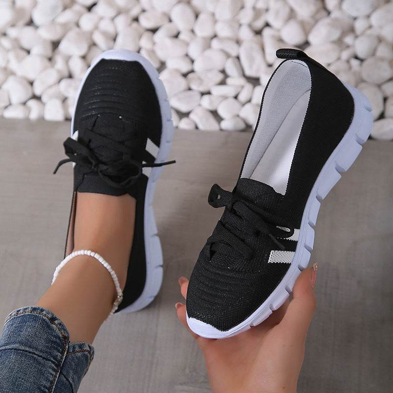 Casual Lace-up Mesh Shoes Preppy Flats Walking Running Sports Shoes Sneakers For Women - Mubimart