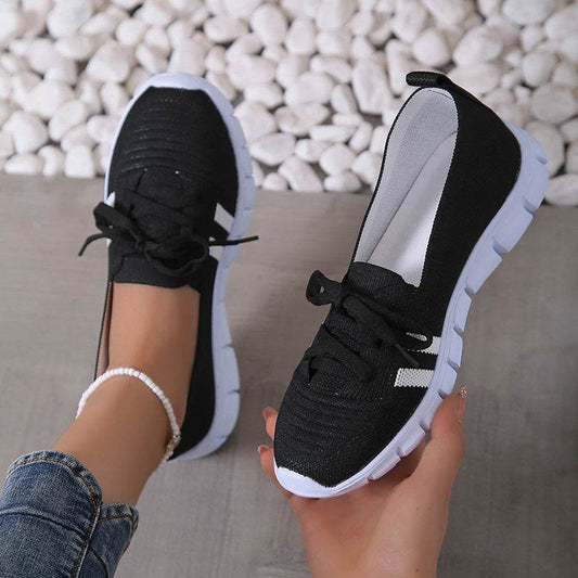 Casual Lace-up Mesh Shoes Preppy Flats Walking Running Sports Shoes Sneakers For Women - Mubimart