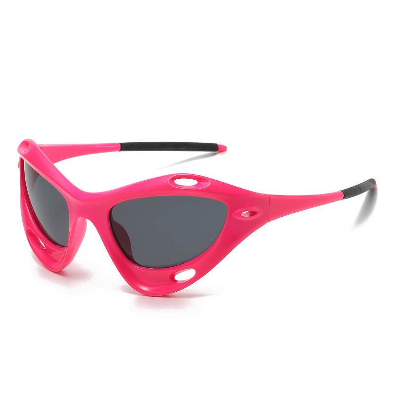 Large Frame Cat Eye Personality Hollow Out Cycling Sunglasses - Mubimart
