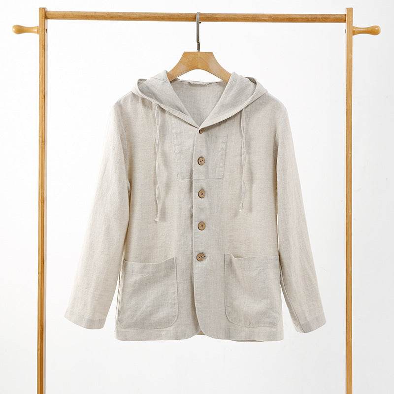 Linen Shirt Casual Linen Hooded Loose Breathable Jacket - Mubimart