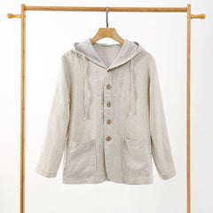 Linen Shirt Casual Linen Hooded Loose Breathable Jacket