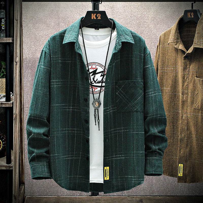 New Men's Long Sleeve Shirt Striped Shirt Plaid Jacket - Mubimart