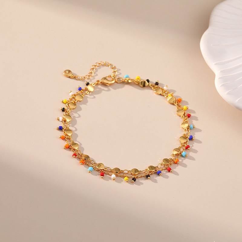 Candy Color Small Rice-shaped Beads National Style Anklets - Mubimart