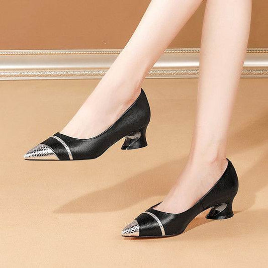 Low-Heel Pointed Toe All-Match Pumps - Mubimart