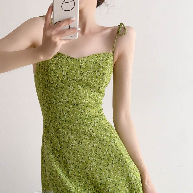 Women's Temperament Retro Print Slip Dress - Mubimart