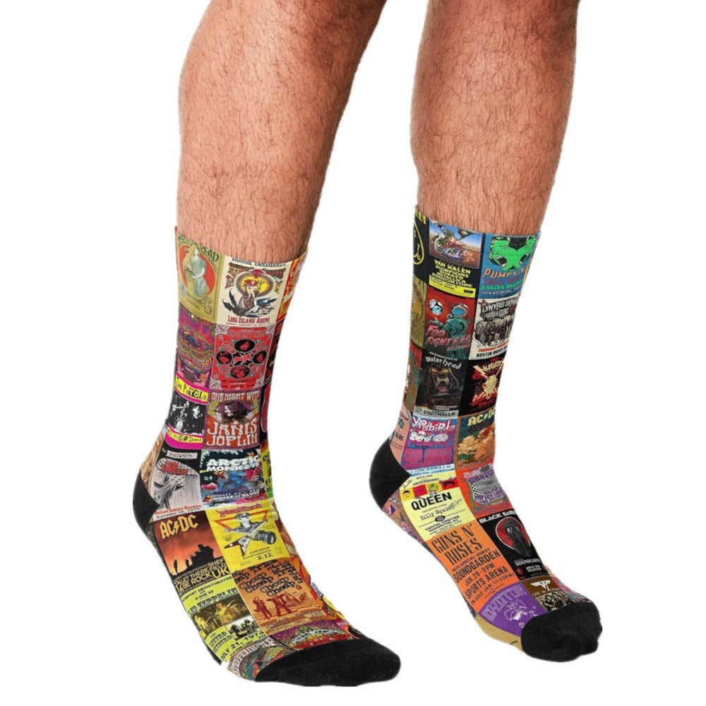 Men's Cartoon Unique Europe And America Cross Border Athletic Socks Digital Printing Lovers' Socks - Mubimart -  