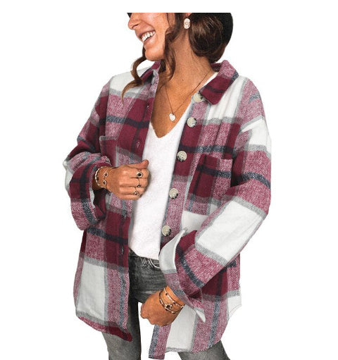 Casual Flannel Plaid Buttoned Shirt Jacket