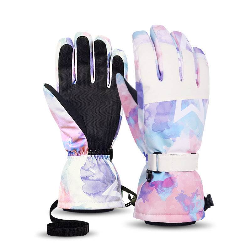 Ski Gloves Men And Women Winter White Warm Cycling Sports Touch Screen Five Fingers - Mubimart