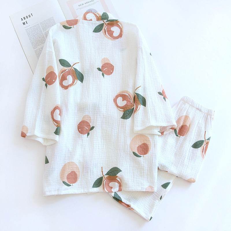 Women's Fashionable Cotton Kimono Gauze Pants Loungewear - Mubimart
