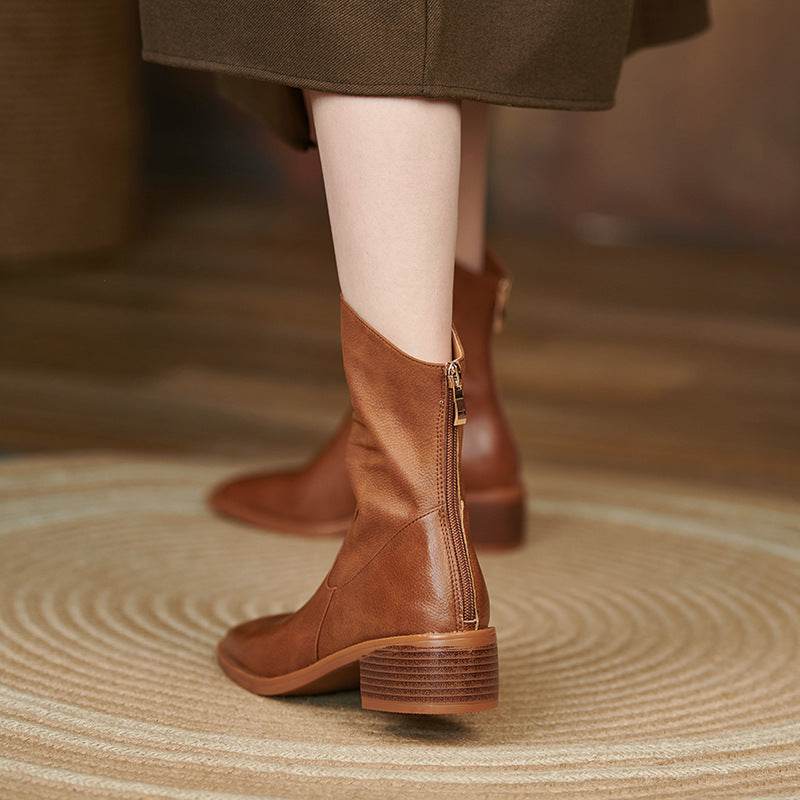 Women's Square Toe Pleated Western Cowboy Boots - Mubimart