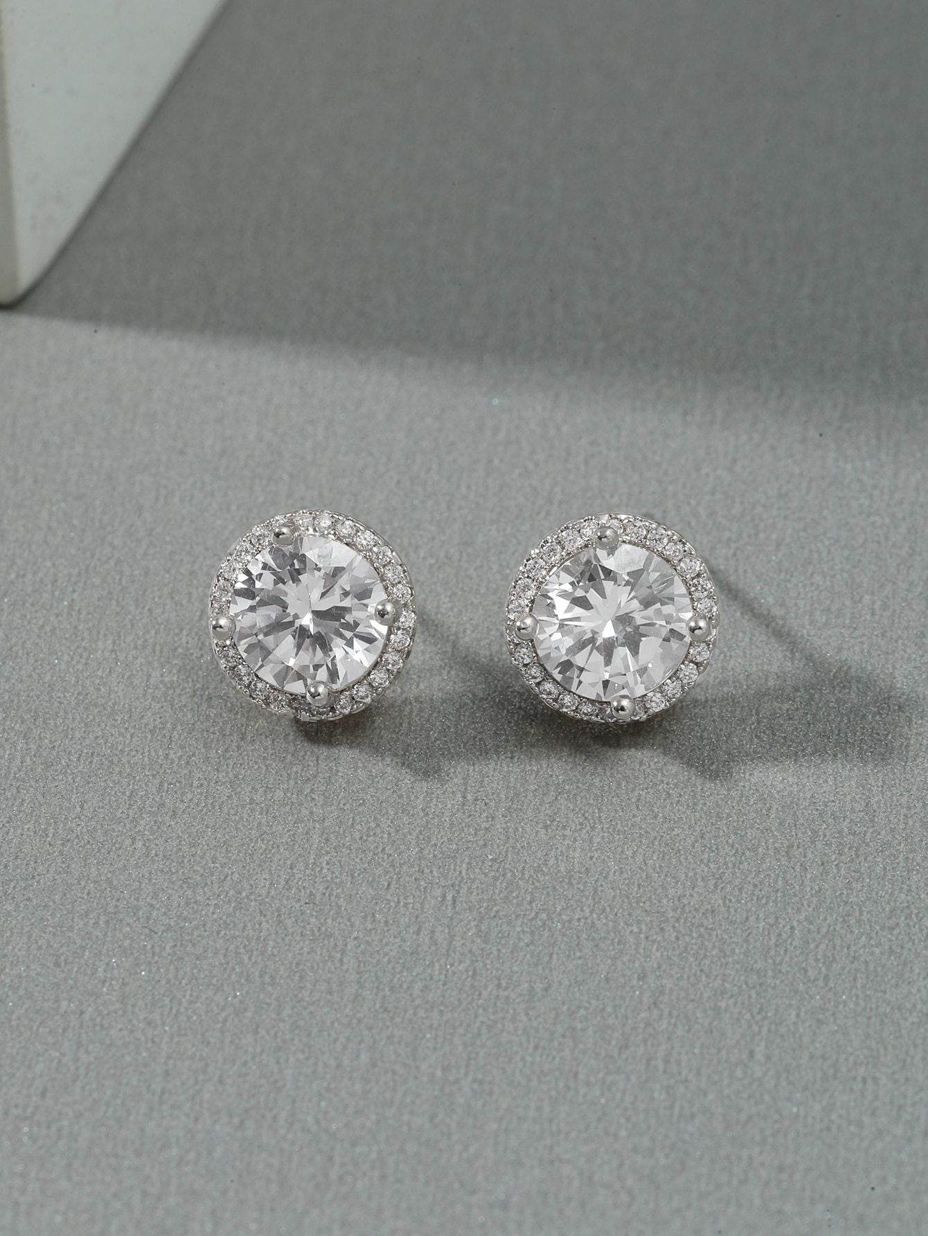 Micro Set Zircon Round Stud Earrings For Men - Mubimart