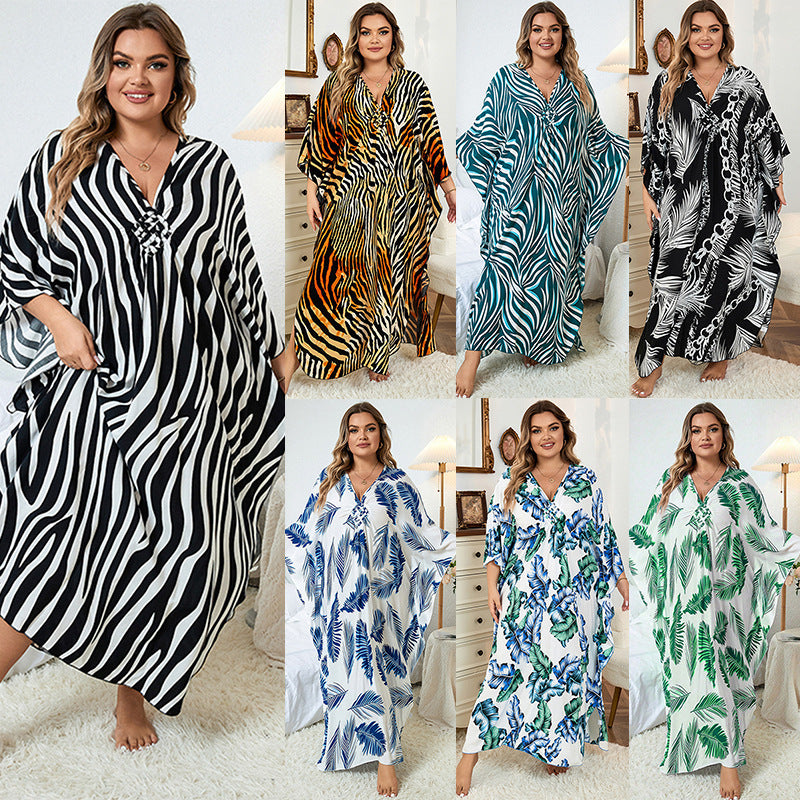 Loose Plus Size Robe Vacation Beach Coat - Mubimart - Plus Size Robe 