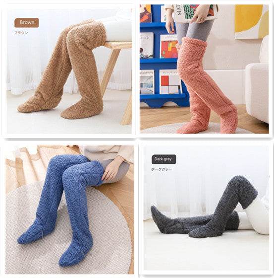 Over Knee High Fuzzy Long Socks Winter Warm Cold Leg Knee Joint Cold-proof Stockings Home Floor Sleeping Socks - Mubimart