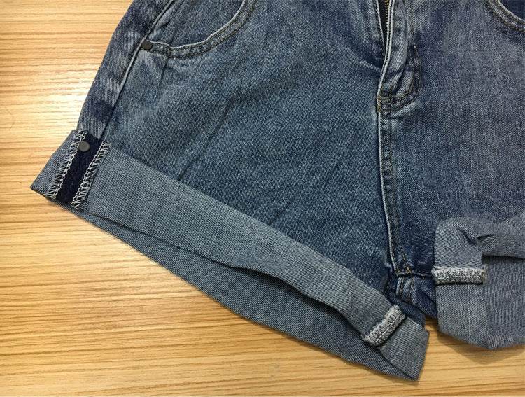 Fashion Five-color Elastic Waist Rolled Edge Denim Shorts Women - Mubimart